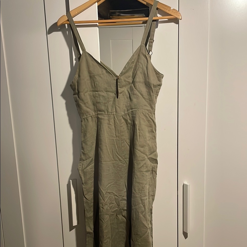 Arnhem Green Linen Wide Leg Jumpsuit